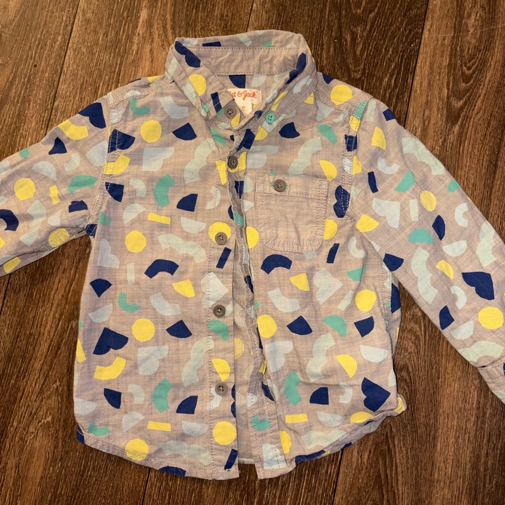 Cat & Jack Geometric Kids Button Down Shirt - Blue, Yellow, Green